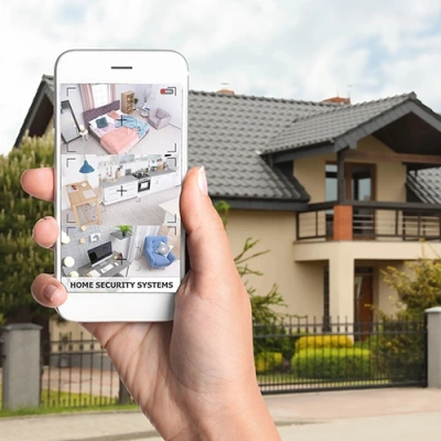 Montgomery vivint phone display of cctv live feed in front of a house