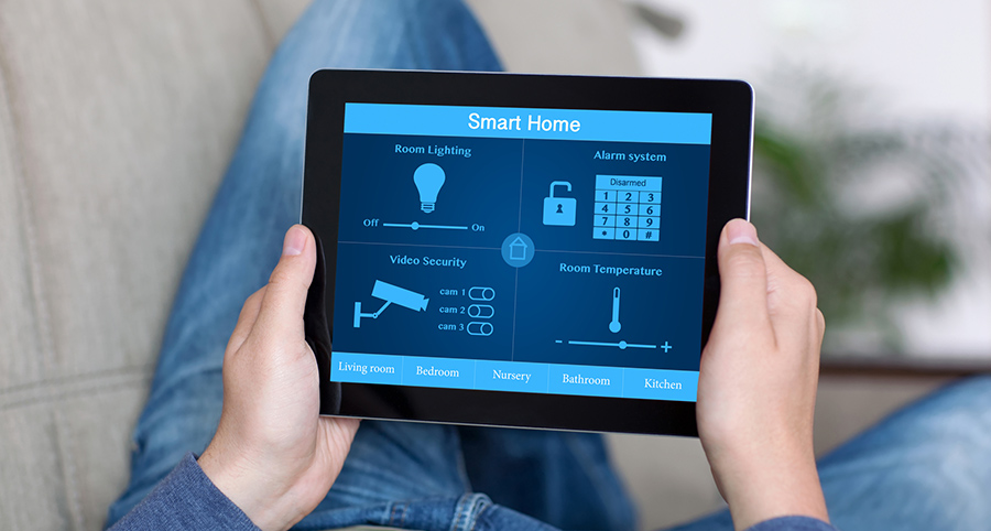 The ability to access and control security components from a mobile device is one of the top smart home trends in Montgomery. Close-up of smart home security app.